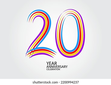 20 years anniversary celebration logotype colorful line vector, 20th birthday logo, 20 number design, Banner template, logo number elements for invitation card, poster, t-shirt.