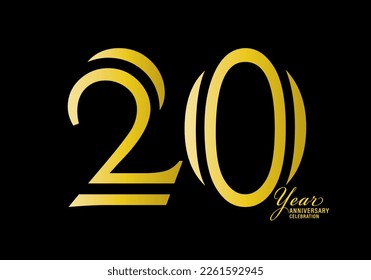 20 years anniversary celebration logotype gold color vector, 20th birthday logo,20 number, anniversary year banner, anniversary design elements for invitation card and poster. number design vector