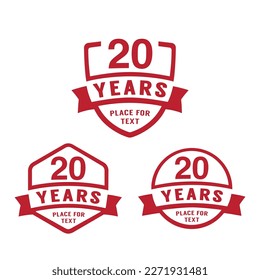 20 years anniversary celebration logotype. 20th anniversary logo collection. Set of anniversary design template. Vector illustration.