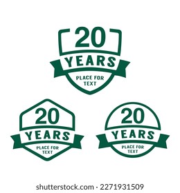 Logotipo de celebración de 20 años. Colección del logo del 20 aniversario. Conjunto de plantillas de diseño de aniversario. Ilustración vectorial.