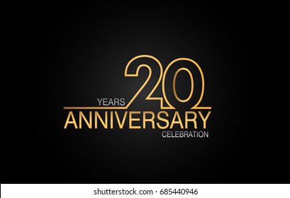 20 years anniversary celebration logotype. anniversary logo with golden and silver color isolated on black background, vector design for celebration, invitation card, and greeting card