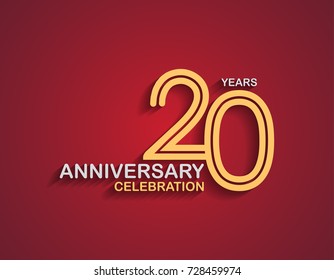 20 years anniversary celebration logotype with linked number gold and silver color isolated on red color. vector anniversary for celebration, invitation card, and greeting card