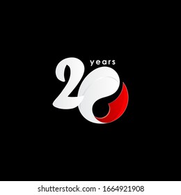 20 Years Anniversary Celebration Number Red and White Vector Template Design Illustration