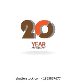 20 Years Anniversary Celebration Orange Color Vector Template Design Illustration