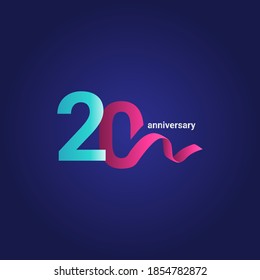 20 Years Anniversary Celebration Purple Ribbon Vector Template Design Illustration