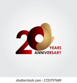 20 Years Anniversary Celebration Red Gold Vector Template Design Illustration