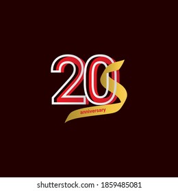 20 Years Anniversary Celebration Red Gold Ribbon Vector Template Design Illustration