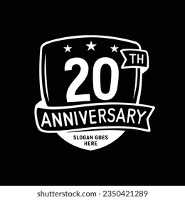 20 years anniversary celebration shield design template. 20th anniversary logo. Vector and illustration.