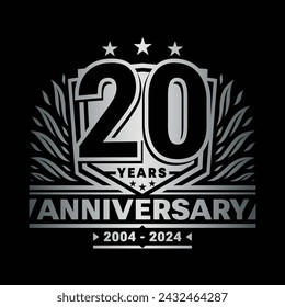 20 years anniversary celebration shield design template. 20th anniversary logo. Vector and illustration.