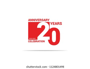 20 Years Anniversary celebration simple red design logo type. silhouette number inside white box vector illustration. 