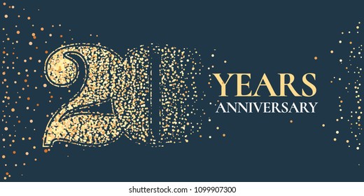 20 Years Anniversary Celebration Vector Icon, Logo. Template Horizontal Design Element With Golden Glitter Stamp For 20th Anniversary Greeting Card 