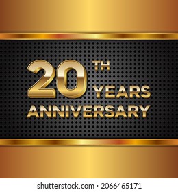 20 years anniversary, anniversary celebration vector design with gold color on black texture background, simple and luxury design. logo vector template
