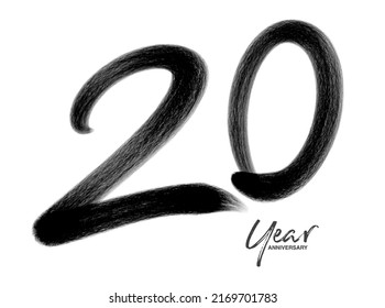 20 Years Anniversary Celebration Vector Template, 20 Years  logo design, 20th birthday, Black Lettering Numbers brush drawing hand drawn sketch, number logo design vector illustration