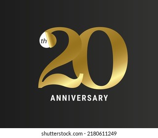 20 Jahre Jubiläum, Vektorsymbol, Logo. Template-Design-Element mit goldenem Metall-Farbalter für 20. Jubiläumskarte
