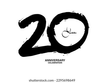 20 Years Anniversary Celebration Vector Template, 20 number logo design, 20th birthday, Black Lettering Numbers brush drawing hand drawn sketch, black number, Anniversary vector illustration