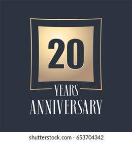 20 years anniversary celebration vector icon, logo. Template design element with golden number for 20th anniversary greeting card