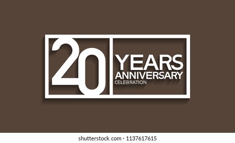 20 years anniversary celebration white square style isolated on brown background