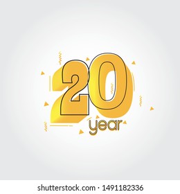 20 years anniversary celebration Yellow Colors Comical Design logotype. anniversary logo isolated on White background, vector Horizontal number design for celebration -vector