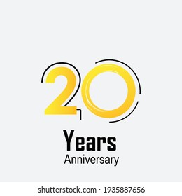 20 Years Anniversary Celebration Yellow Color Vector Template Design Illustration