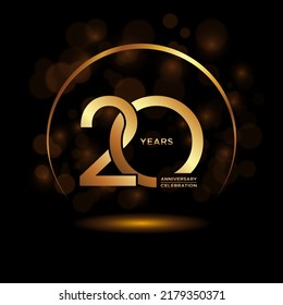 20 years Anniversary celebrations logo with golden ring. Gold color is elegant and luxurious. Logo vector template.