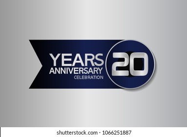 20 years anniversary design celebration silver with blue circle and ribbon isolated on silver background