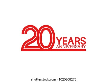 20 years anniversary design with red multiple line style isolated on white background for celebration