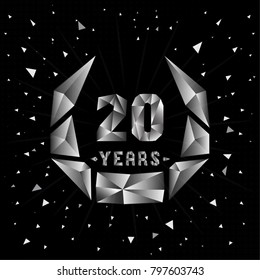 20 years anniversary design template. Low poly design.