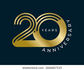 20 Years Anniversary design vector illustration. Unique 20 years logo design template. In gold color