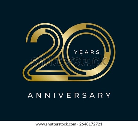 20 Years Anniversary design vector illustration. Unique 20 years logo design template. In gold color