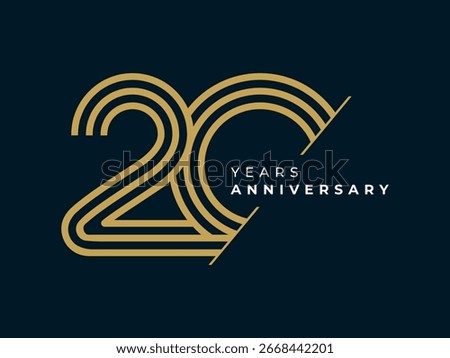 20 Years Anniversary design vector illustration. Unique 20 years logo design template. In gold color