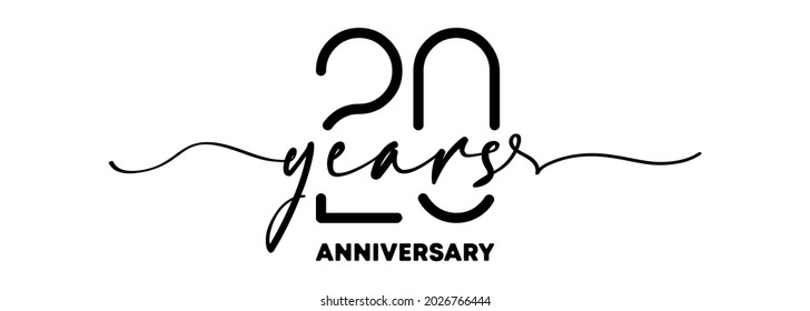 20 years anniversary emblem. Anniversary badge or label. 20th celebration and congratulation design element. One line style. Vector EPS 10. Isolated on background.