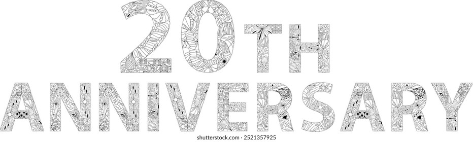 20 years anniversary emblem for coloring. Engraving design. Vector illustration.