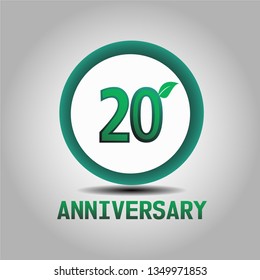20 years Anniversary with go green design. Simple design with leave on second number. Green font and circle. My all design can see in my portofolio