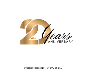 20 years anniversary gold poster.  20 years anniversary gold vector card.  20 year anniversary vector design. 