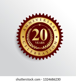 20 Years anniversary Golden badge logo. Vector illustration eps.10