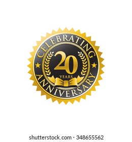20 years anniversary golden black badge logo