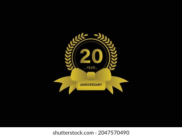 20 years anniversary golden color with on black background for anniversary celebration event