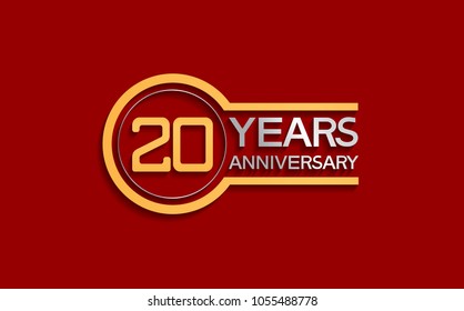 20 years anniversary golden and silver color with circle isolated on red background for celebration event