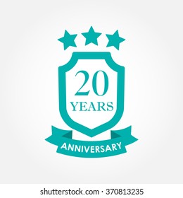 20 years anniversary icon or emblem. 20th anniversary label. Celebration, invitation and congratulation design element. Colorful vector illustration.