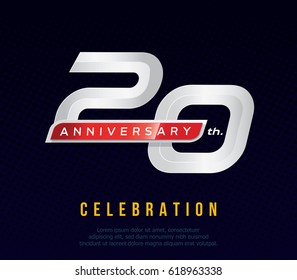 20 years anniversary invitation card, celebration template design, 20th. anniversary logo, dark blue background, vector illustration