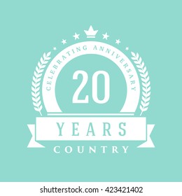 20 Years Anniversary Label, Sticker Or Badge On Background. Vector - Illustration