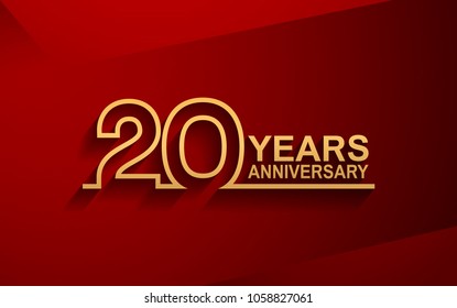 20 years anniversary line style design golden color with elegance red background for celebration