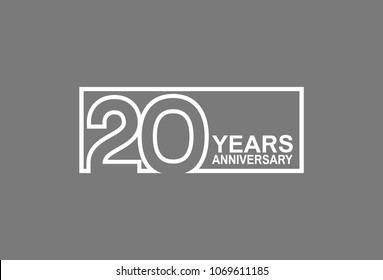 20 years anniversary line style white color in square isolated on gray color for celebration 