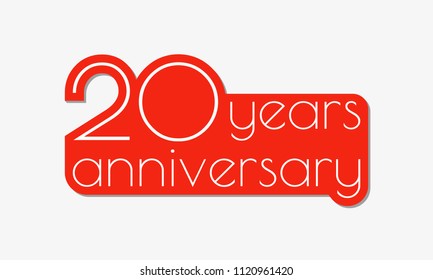 20 years anniversary logo. 20th anniversary celebration label. Design element or banner for birthday, invitation, wedding jubilee. Vector illustration.