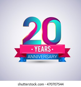 20 years anniversary logo, blue and red colored vector design