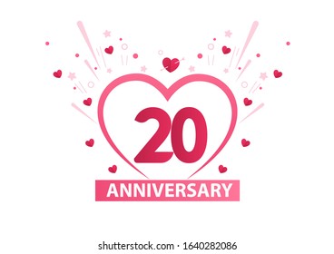 20 Years Anniversary Logo Celebration With Love for celebration event, birthday, wedding, greeting card, and invitation