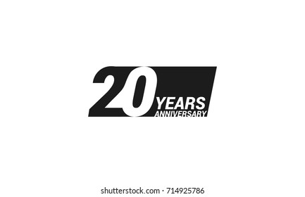 20 Years  Anniversary  Logo Celebration with negative space design. Isolated on White Background
