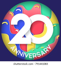 20 Years Anniversary Logo Celebration. Anniversary Modern Design Elements. Dark blue background.