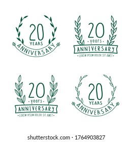 20 years anniversary logo collection. 20th years anniversary celebration hand drawn logotype. Vector and illustration.