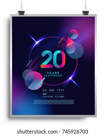 20 Years Anniversary Logo With Colorful Galactic Background, Vector Design Template Elements For Invitation Card And Poster Your Birthday Celebration.